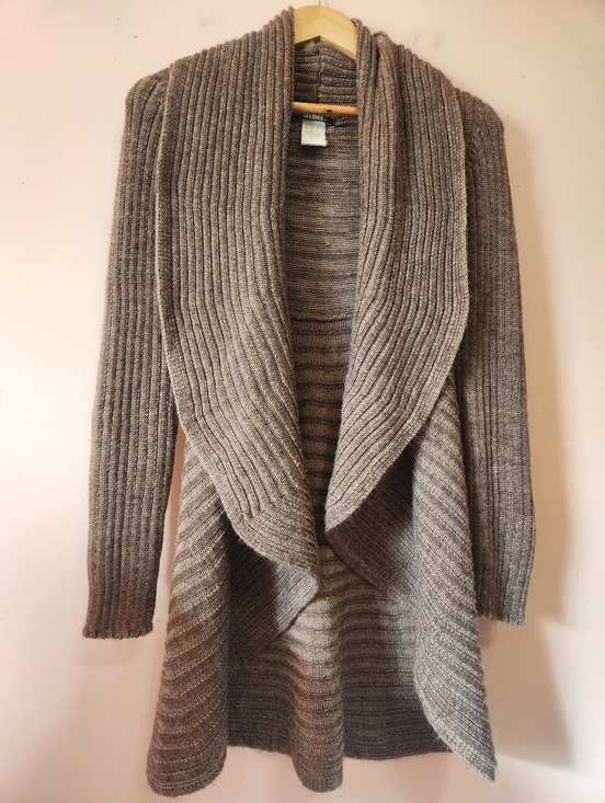 Belamie Sweaters - Belamie Y2K 100% Cashmere Draped Waterfall Cardigan Chunky Ribbed Knit Sweater S